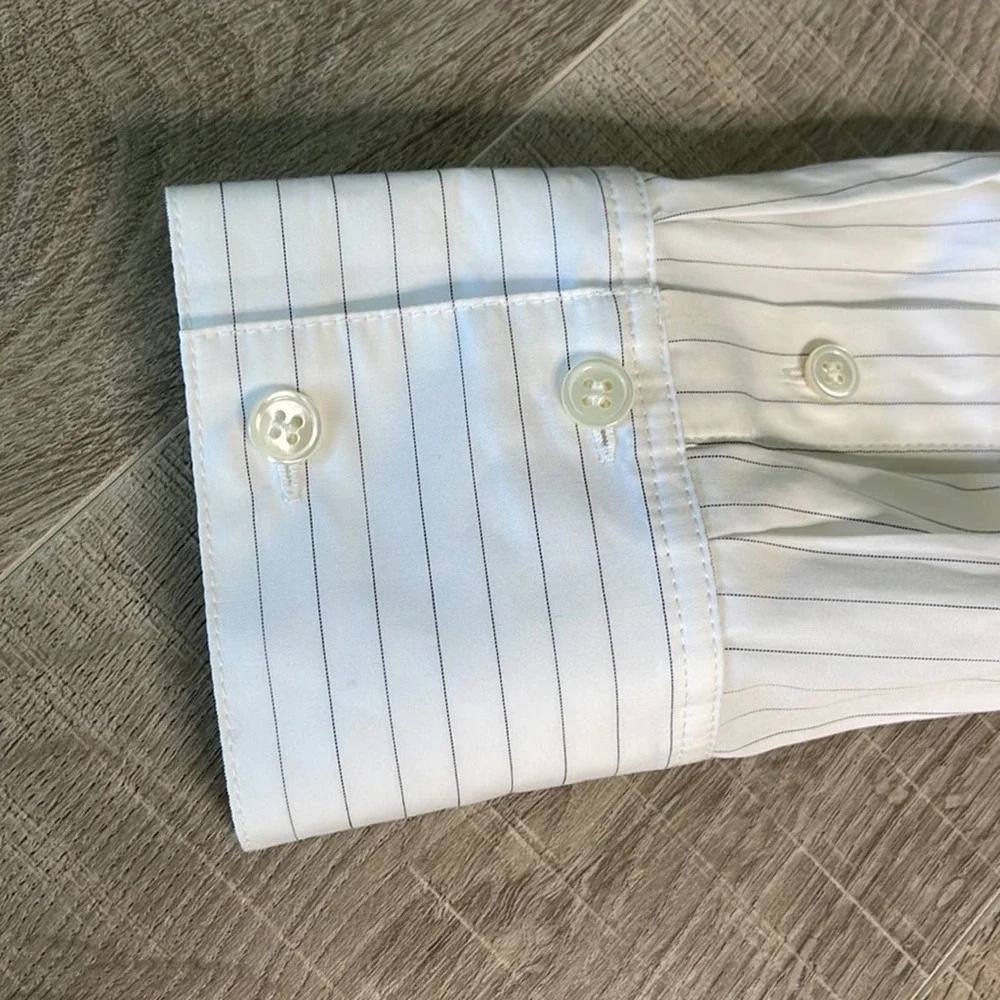 THEORY Doherty Black White Porter Stripe Button Front Off Shoulder Womens Medium - Picture 6 of 10